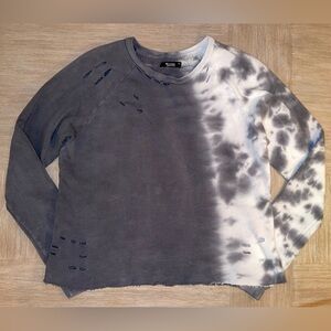 Michael Lauren Distressed Gray and White Tie Dye Sweatshirt